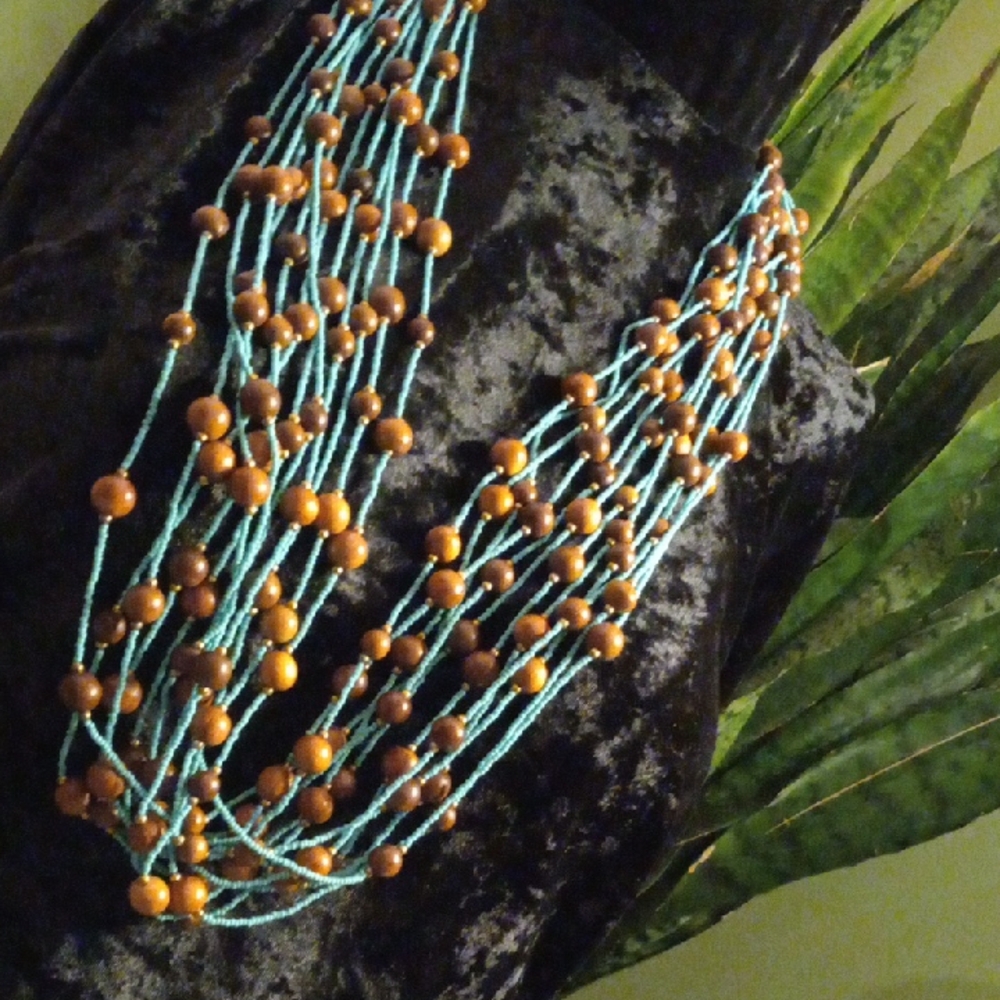 Joan Rivers Turquoise and Brown Beaded Necklace. 34 In Long. - Picture 2 of 8